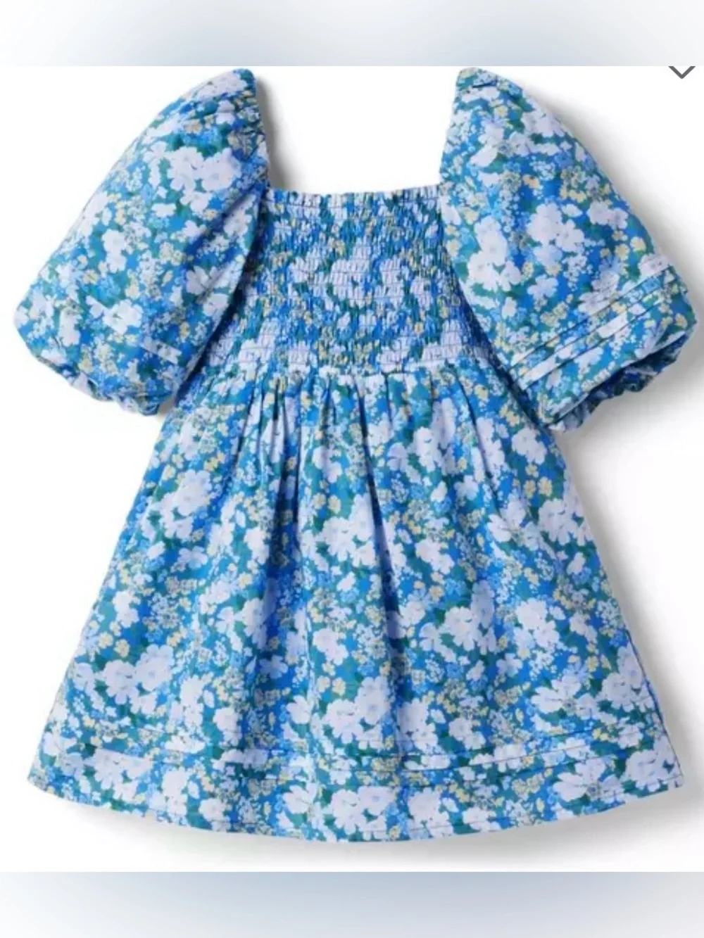 Janie and Jack Natalie Floral Smocked Bubble Sleeve Dress Lapis Floral Size 10
